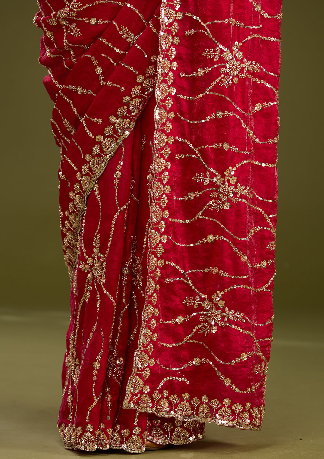 Rani Pink Cutdana Tissue Saree