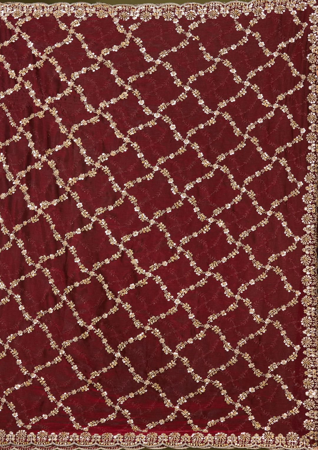 Dark Maroon Tissue Cutdana Saree With Matching Blouse Piece