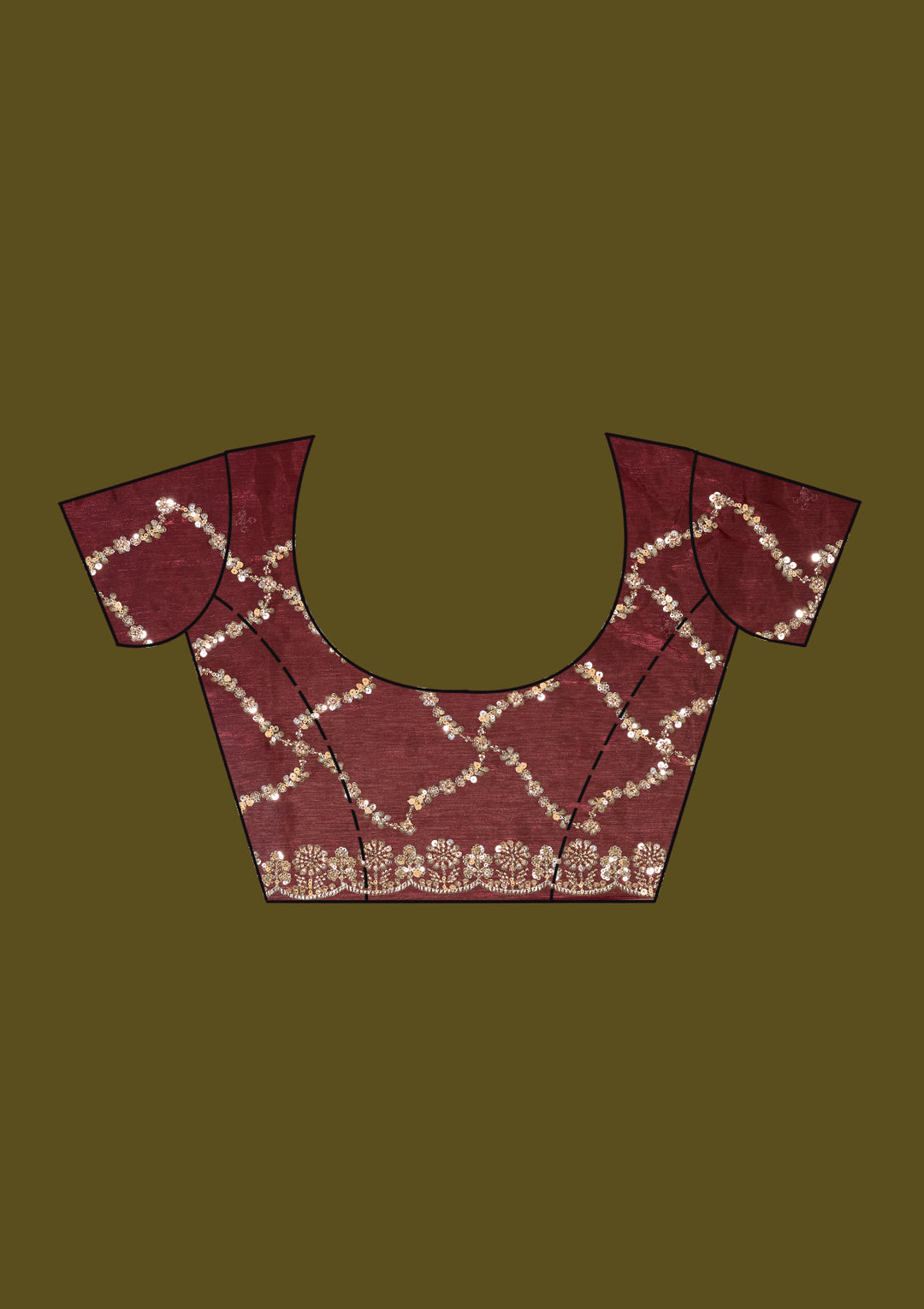 Dark Maroon Tissue Cutdana Saree With Matching Blouse Piece