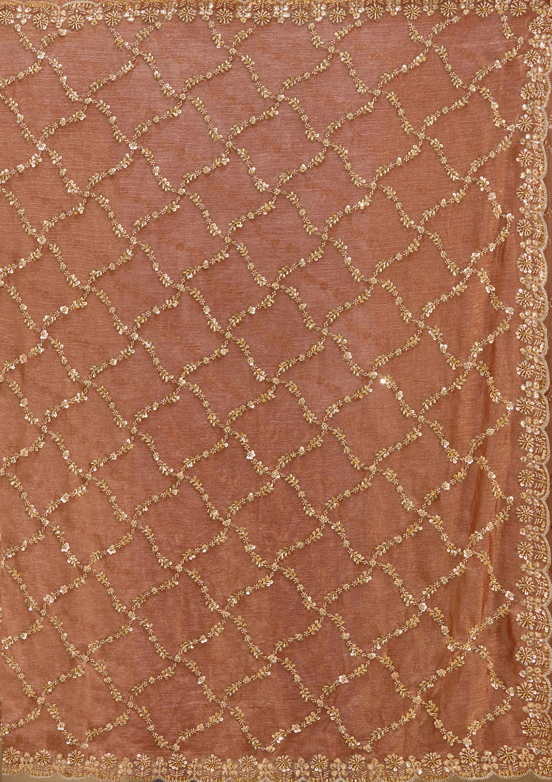 Peach Tissue Cutdana Saree With Matching Blouse Piece