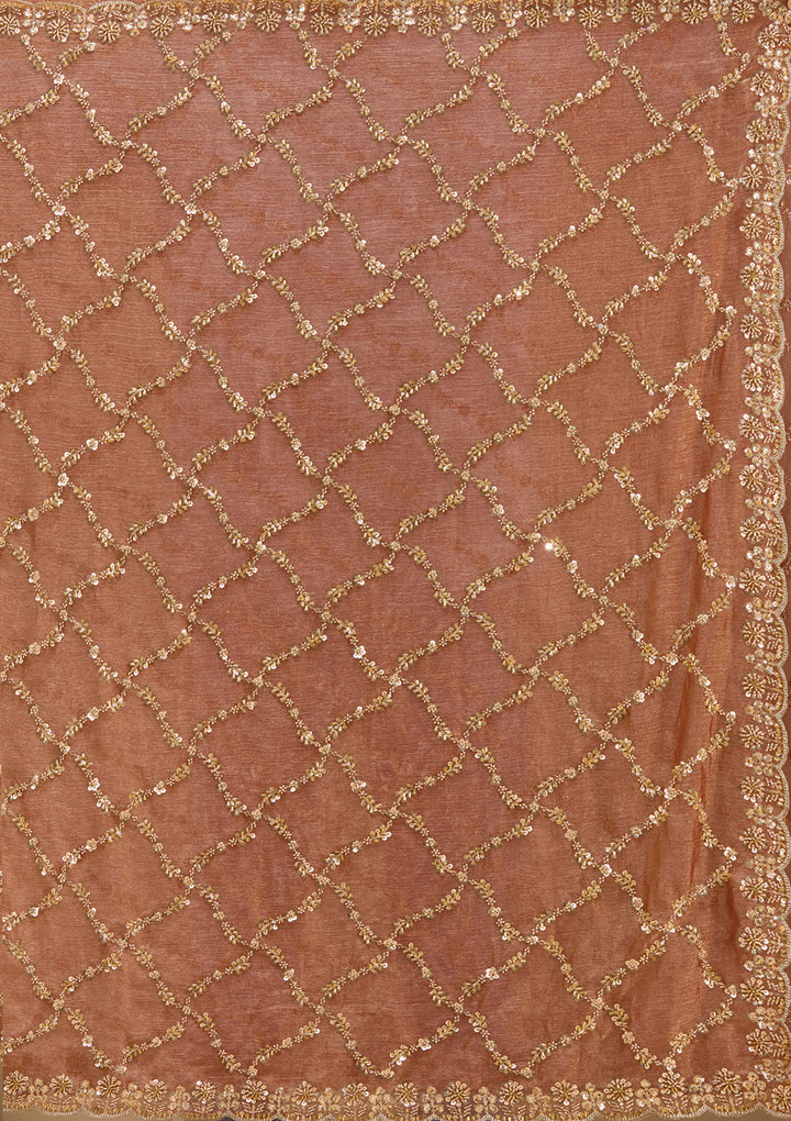 Peach Tissue Cutdana Saree With Matching Blouse Piece