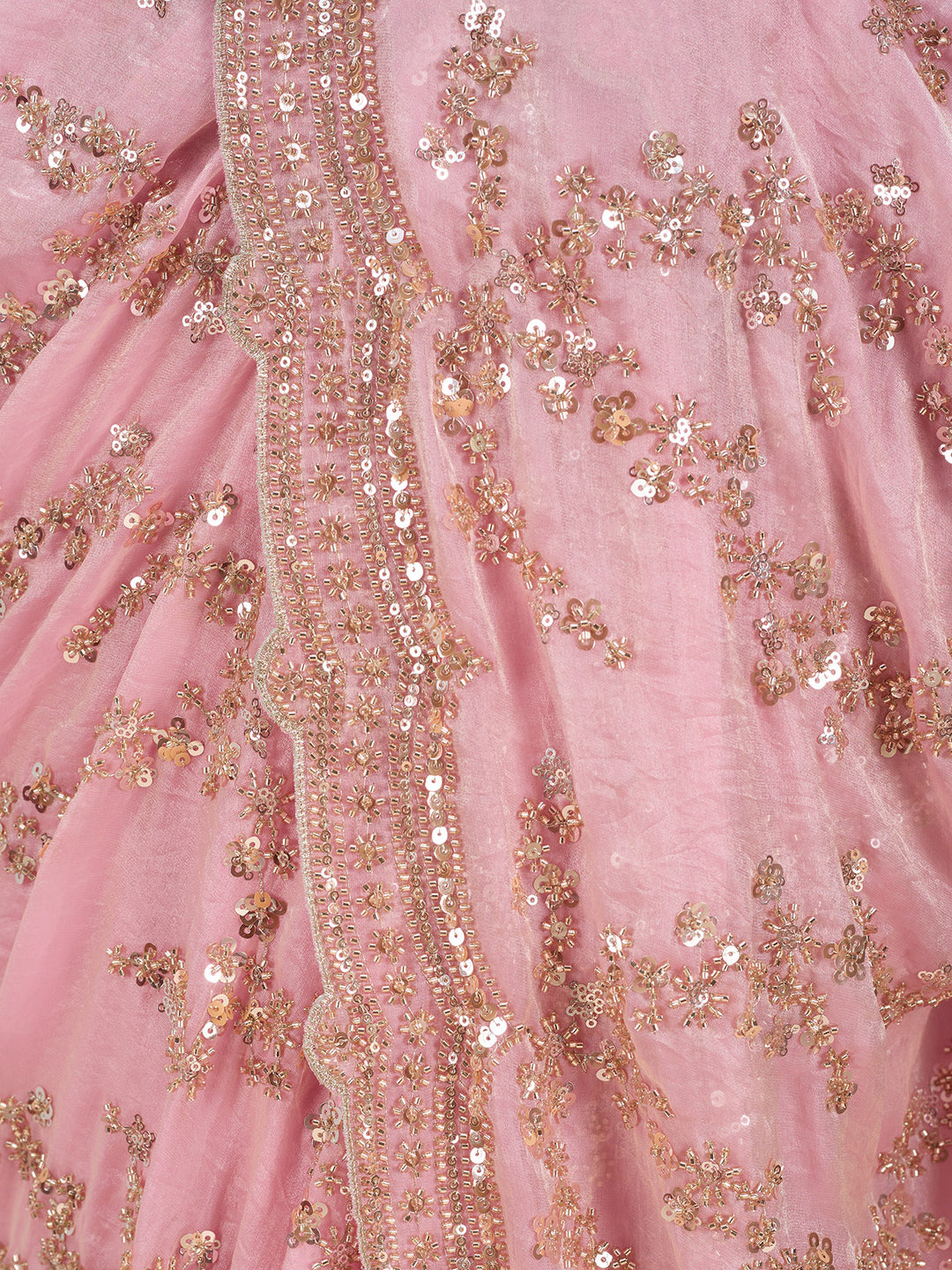 Baby Pink Tissue Sequins Saree With Matching Blouse Piece
