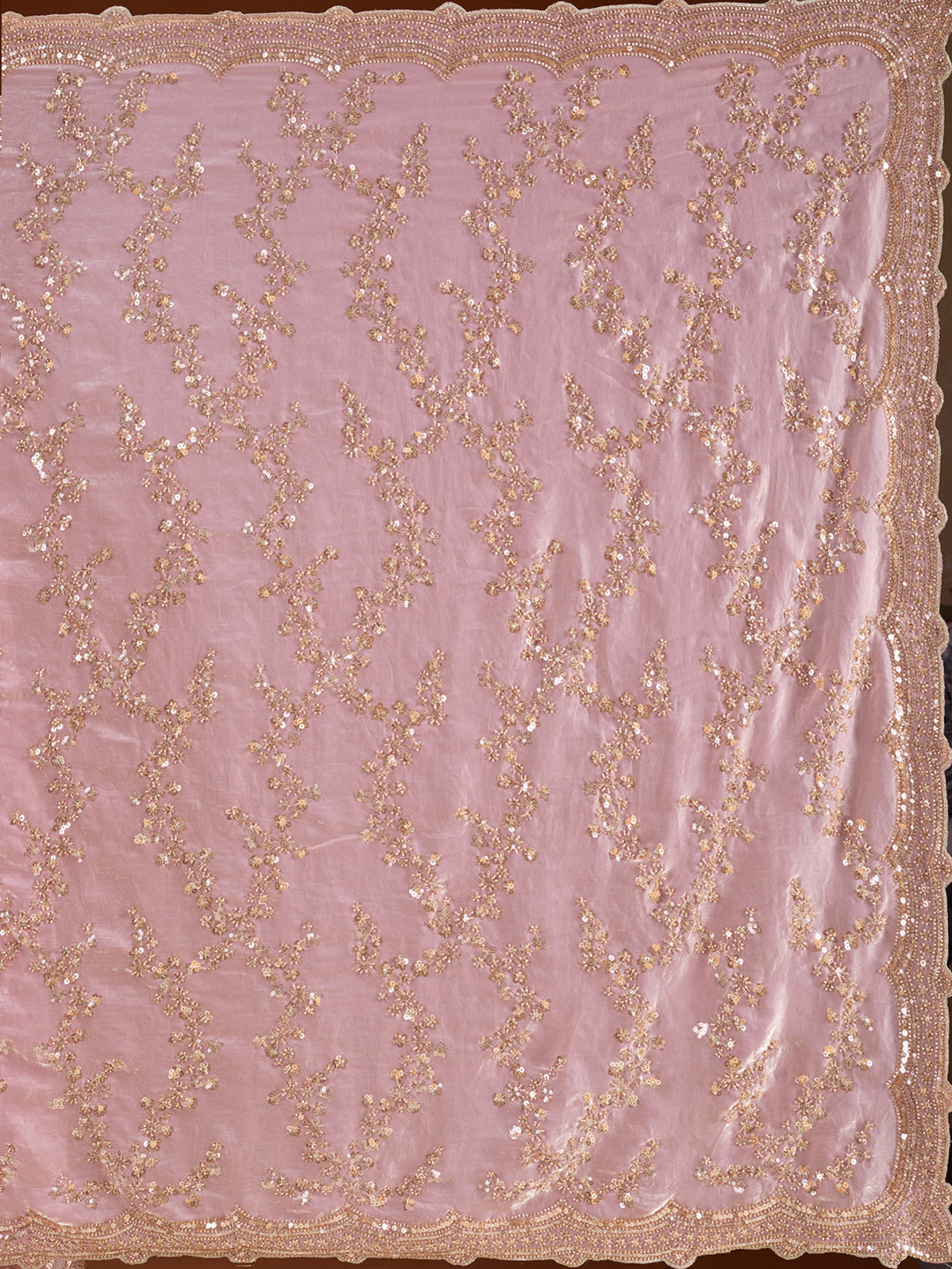 Baby Pink Tissue Sequins Saree With Matching Blouse Piece