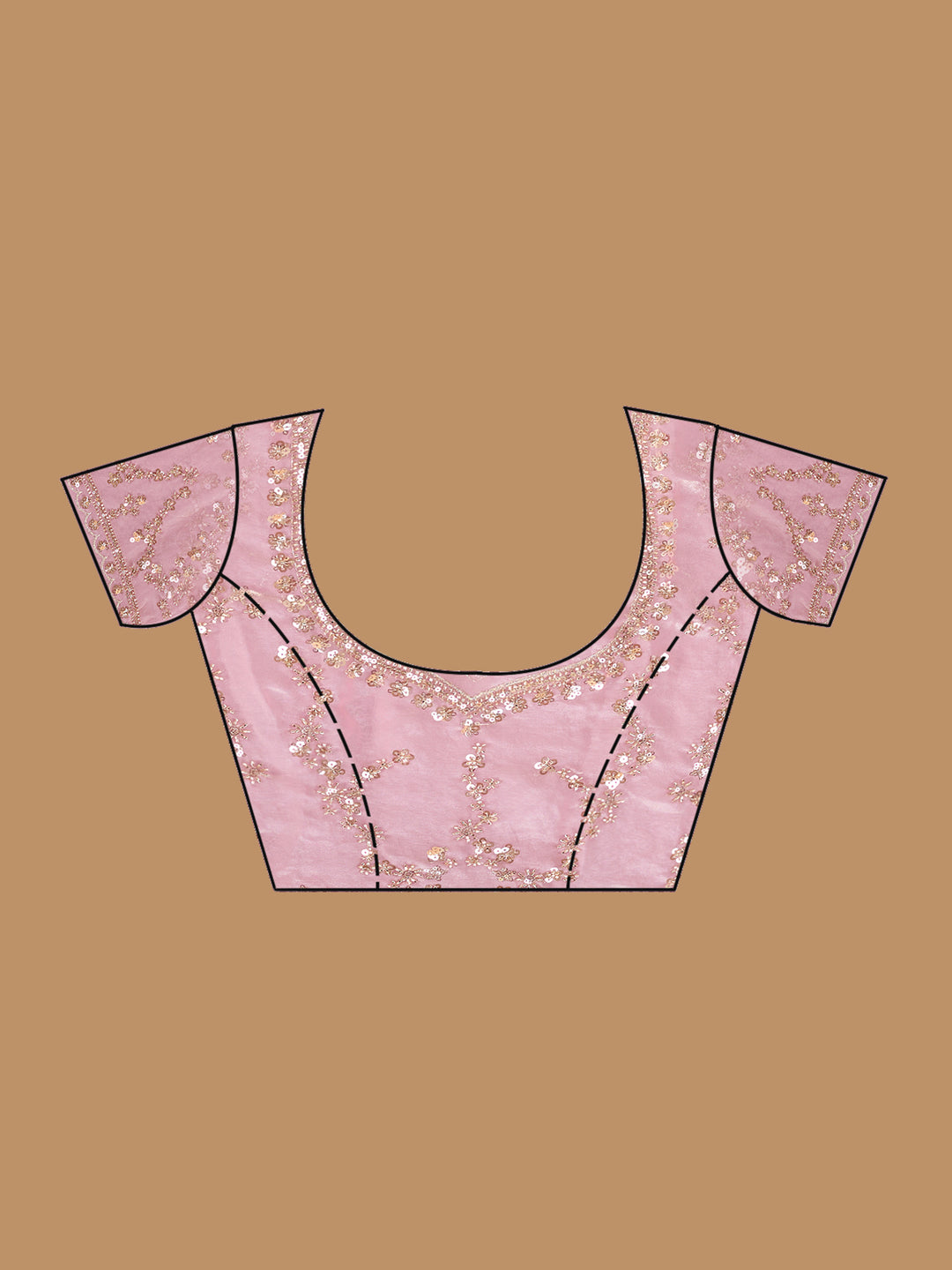 Baby Pink Tissue Sequins Saree With Matching Blouse Piece