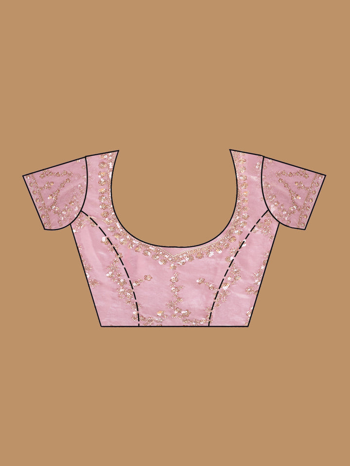 Baby Pink Tissue Sequins Saree With Matching Blouse Piece