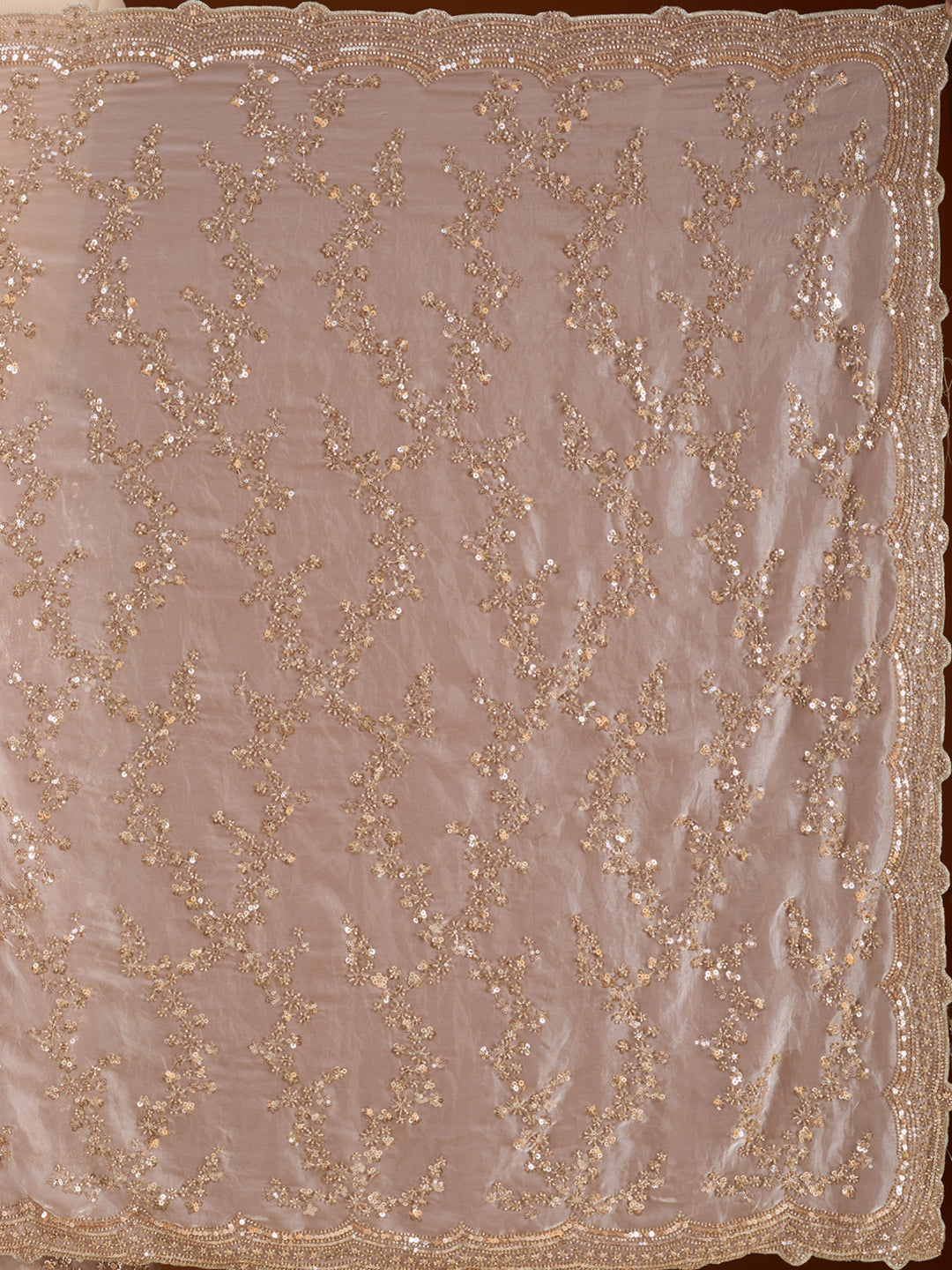 Beige Tissue Sequins Saree With Matching Blouse Piece