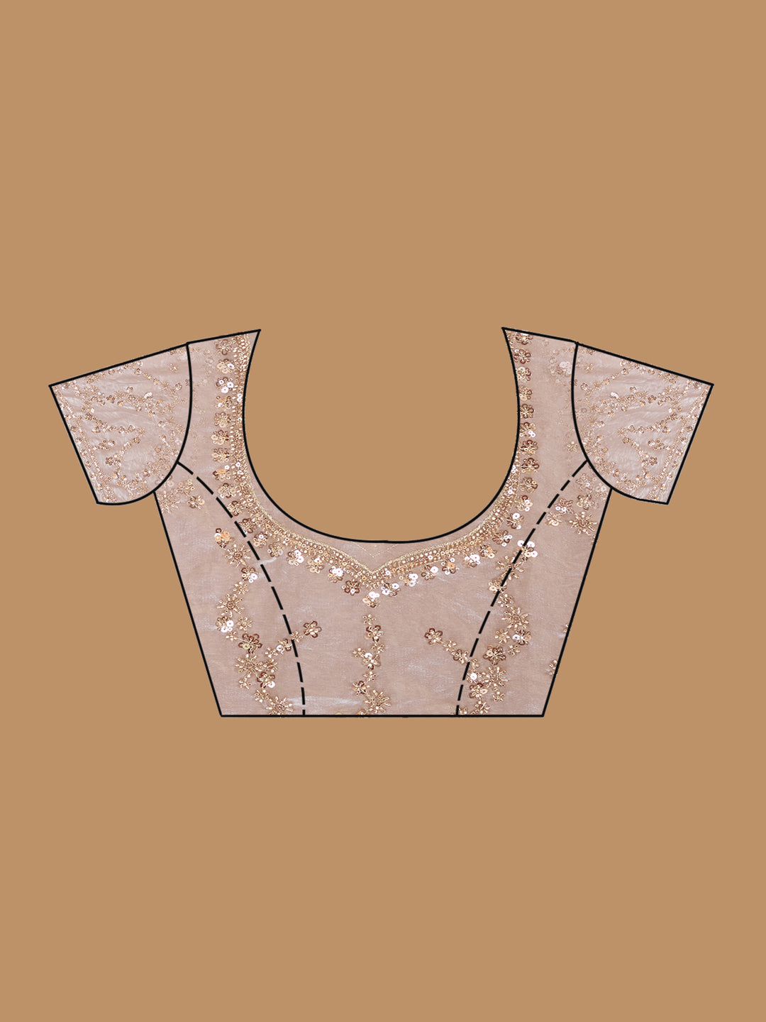 Beige Tissue Sequins Saree With Matching Blouse Piece
