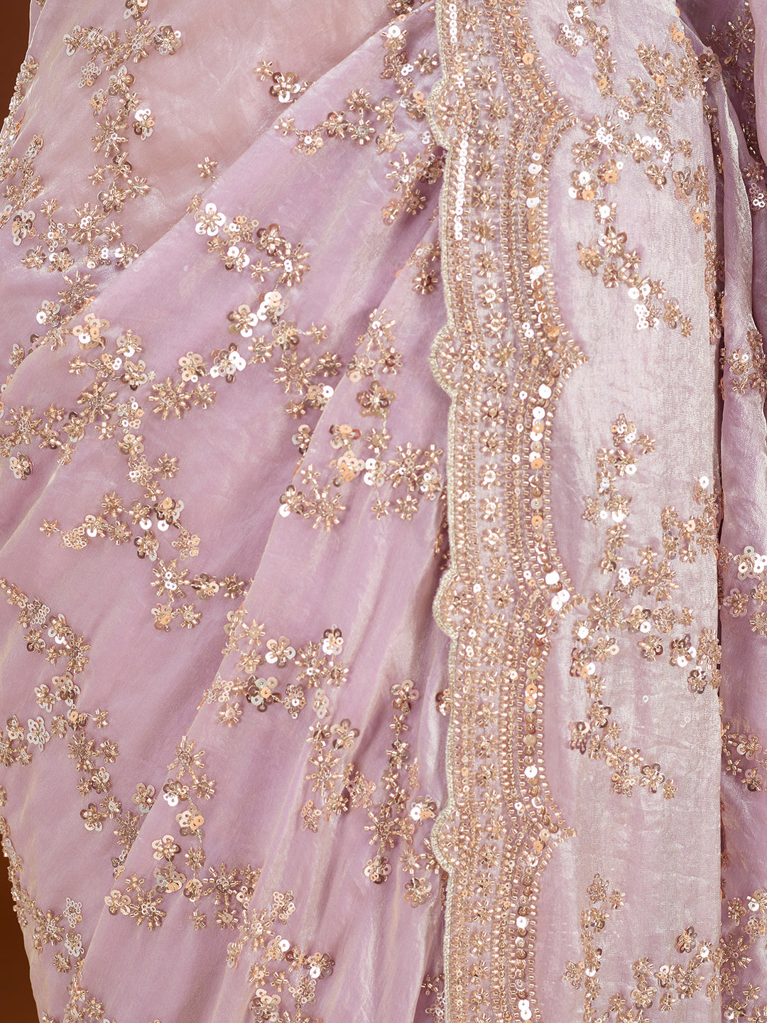 Lavender Tissue Sequins Saree With Matching Blouse Piece