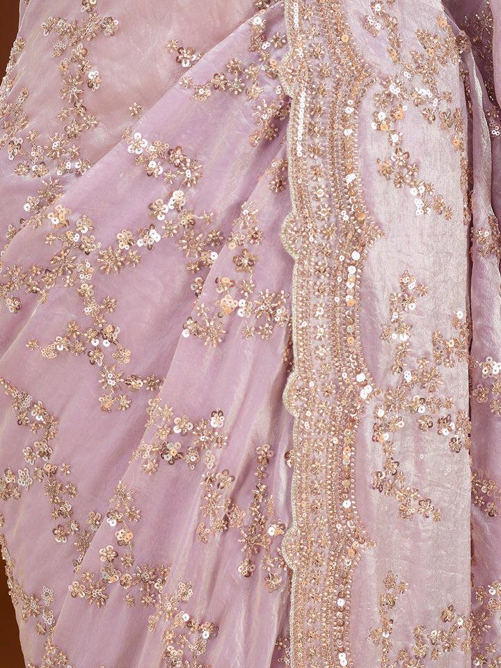 Lavender Tissue Sequins Saree With Matching Blouse Piece
