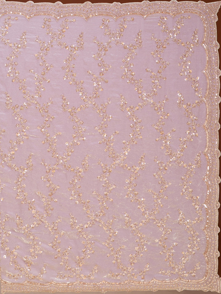 Lavender Tissue Sequins Saree With Matching Blouse Piece