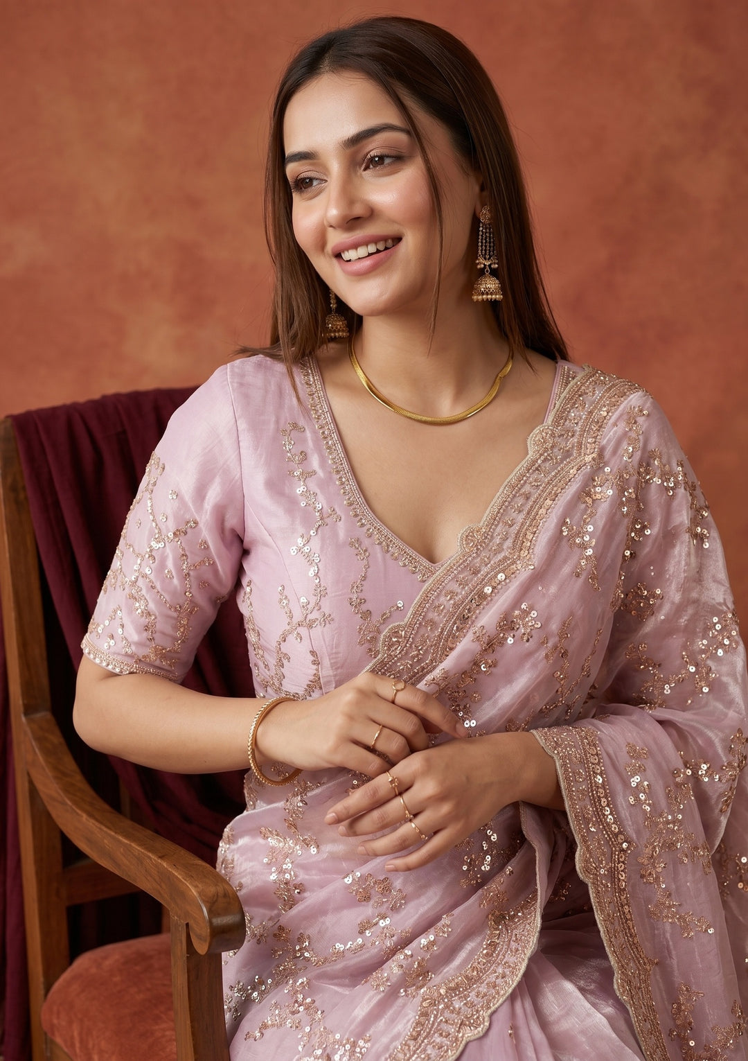 Lavender Tissue Sequins Saree With Matching Blouse Piece