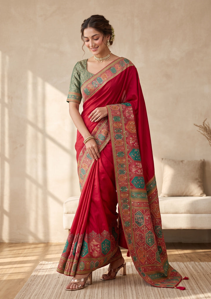 Rani Pink Cutdana Silk Saree