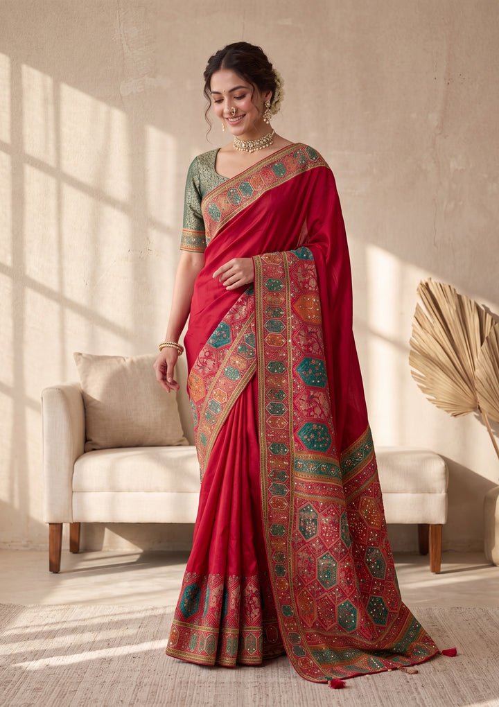 Rani Pink Cutdana Silk Saree