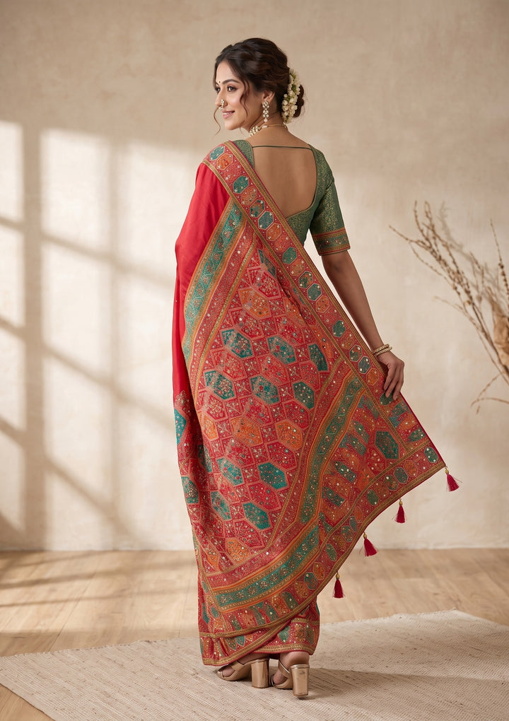 Rani Pink Cutdana Silk Saree