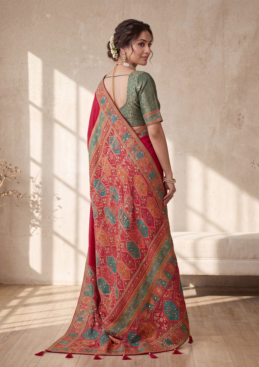 Rani Pink Cutdana Silk Saree