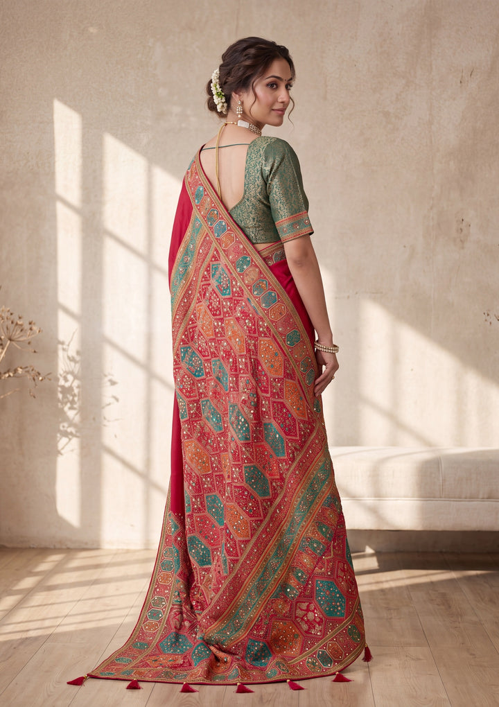 Rani Pink Cutdana Silk Saree