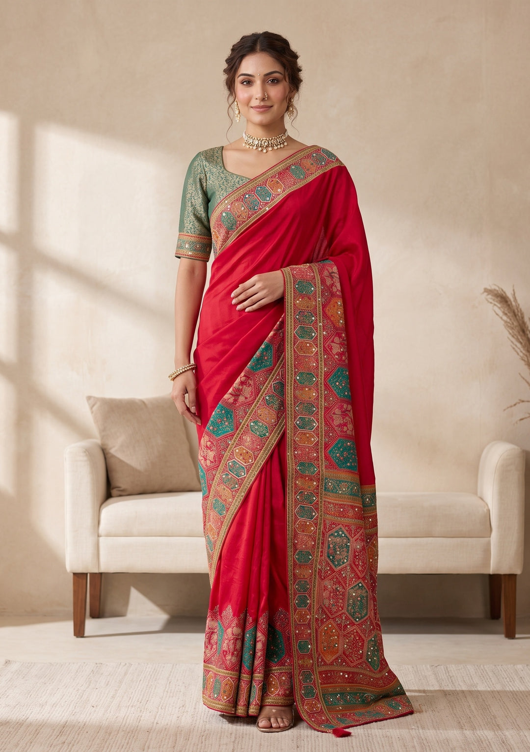 Rani Pink Cutdana Silk Saree