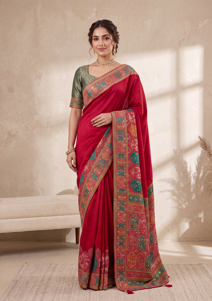 Rani Pink Cutdana Silk Saree