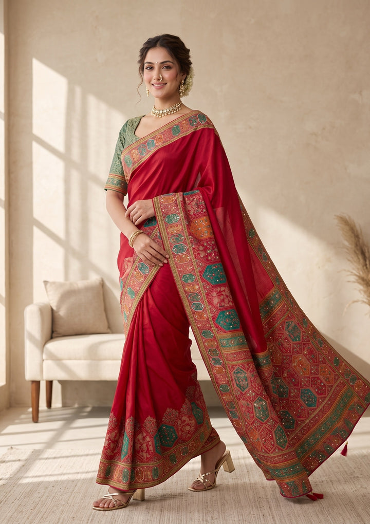 Rani Pink Cutdana Silk Saree