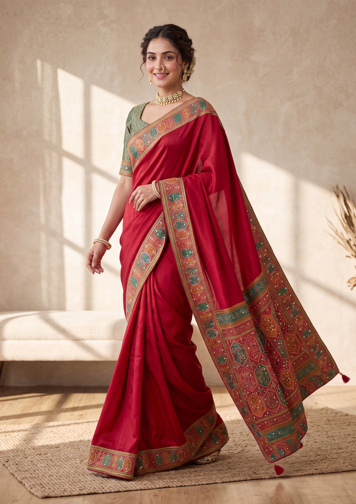 Rani Pink Cutdana Silk Saree