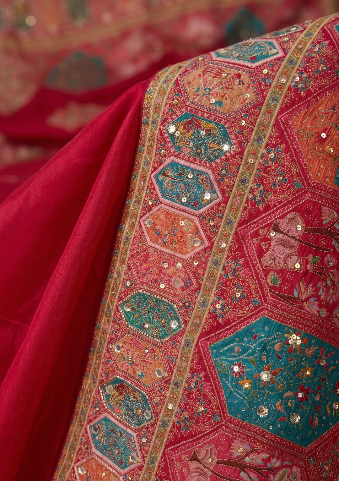 Rani Pink Cutdana Silk Saree