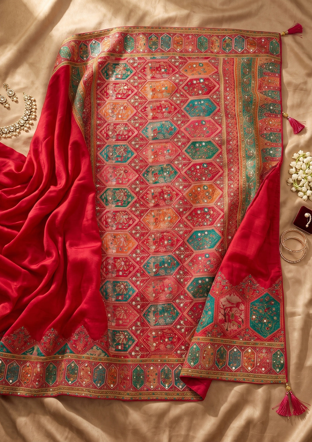 Rani Pink Cutdana Silk Saree