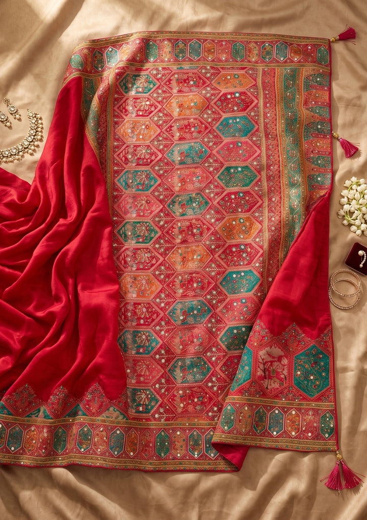 Rani Pink Cutdana Silk Saree