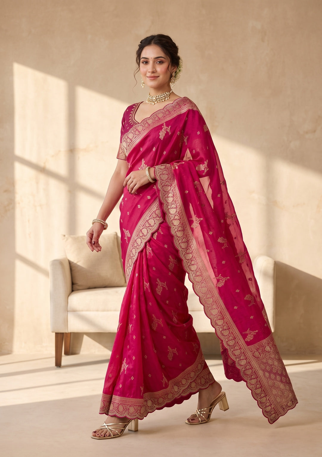 Rani Pink Banarasi Silk Saree
