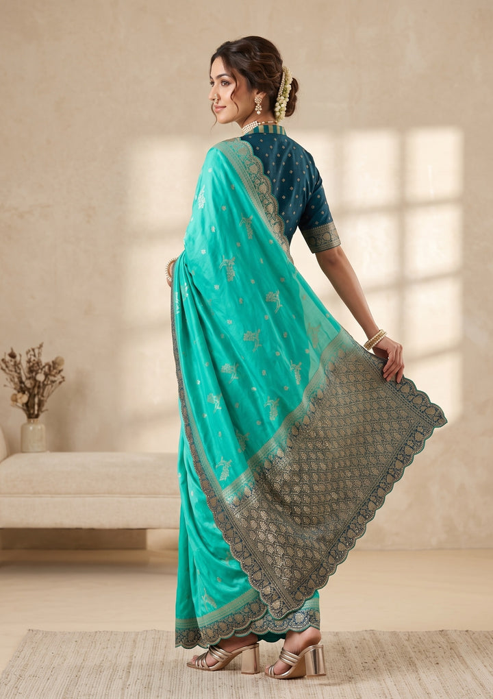 Turquoise Blue Banarasi Silk Saree