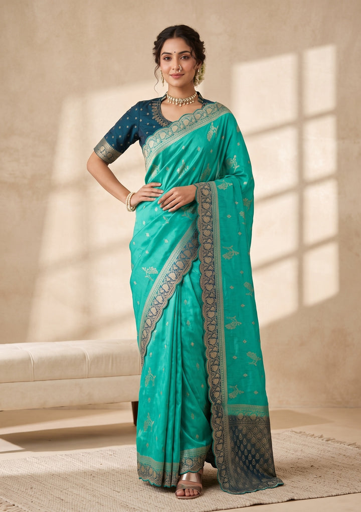 Turquoise Blue Banarasi Silk Saree
