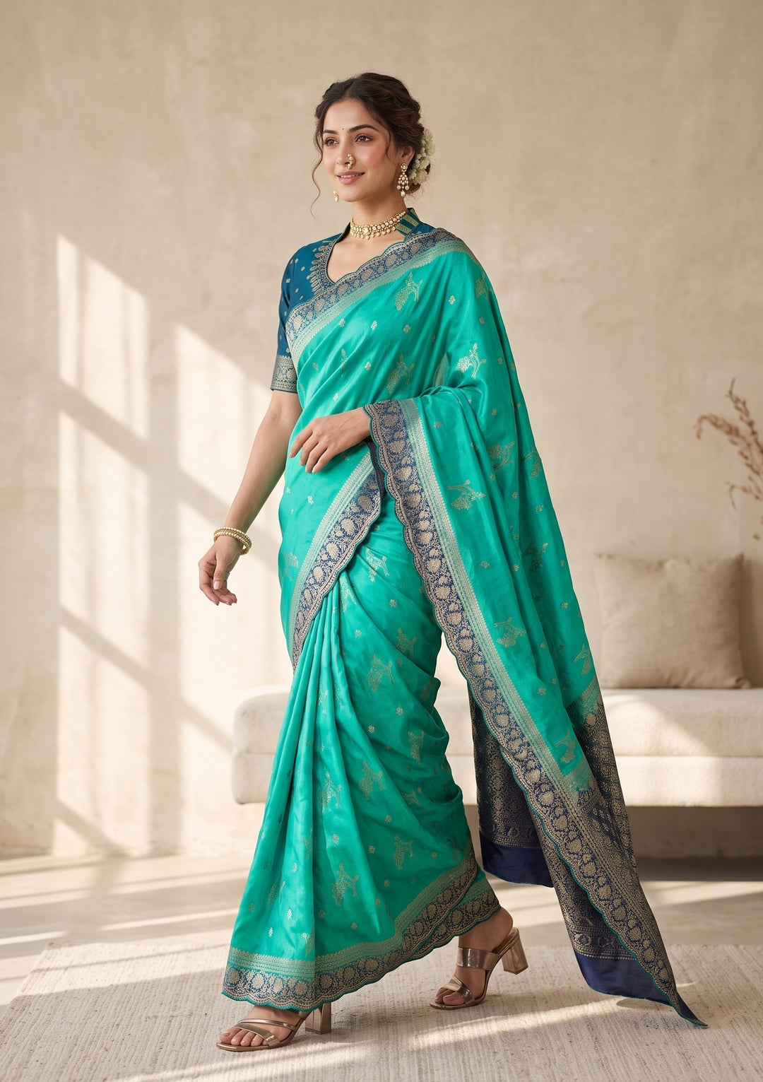 Turquoise Blue Banarasi Silk Saree