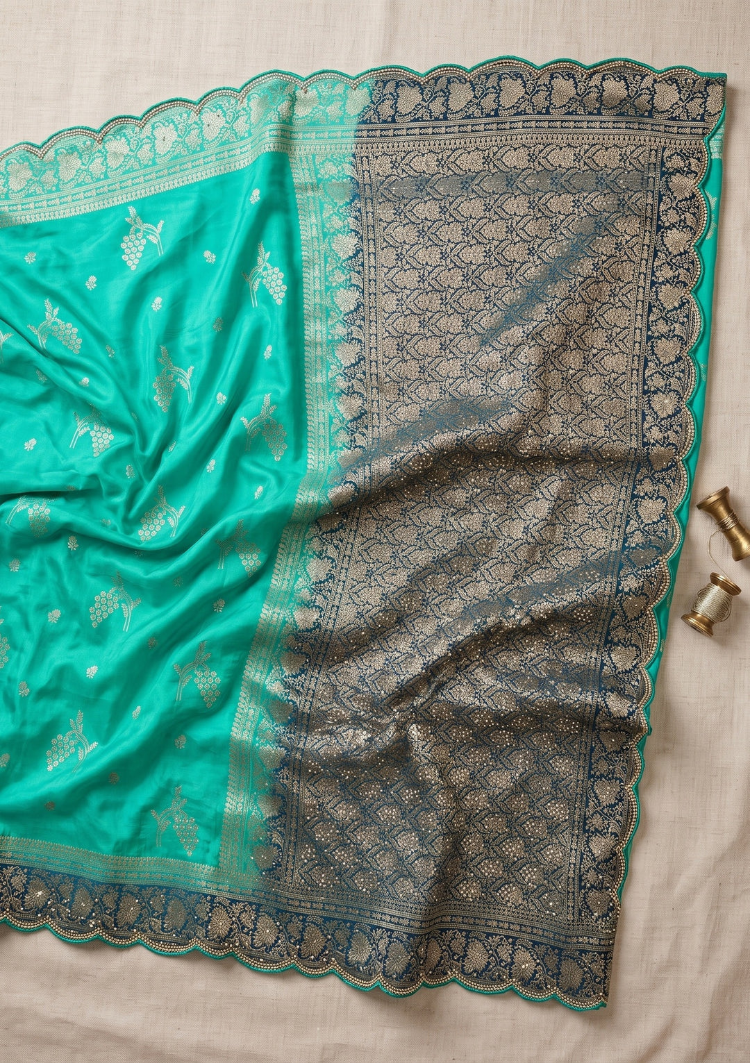 Turquoise Blue Banarasi Silk Saree