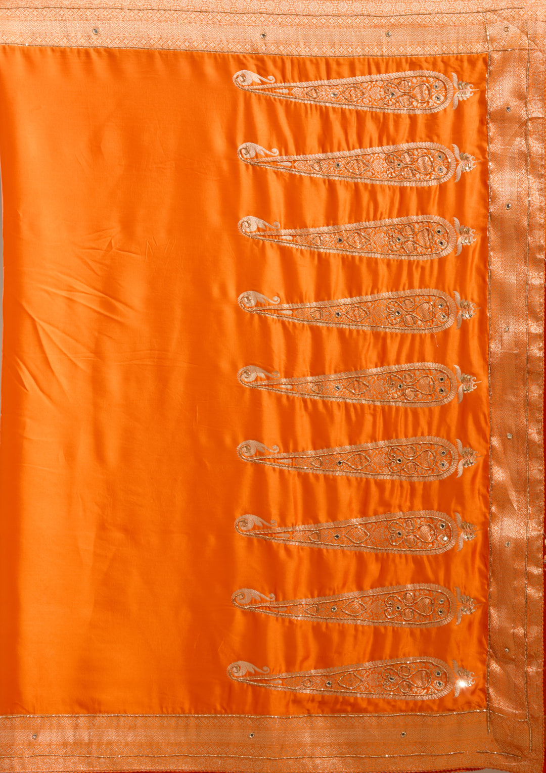 Orange Silk Plain Cutdana Saree With Matching Blouse Piece