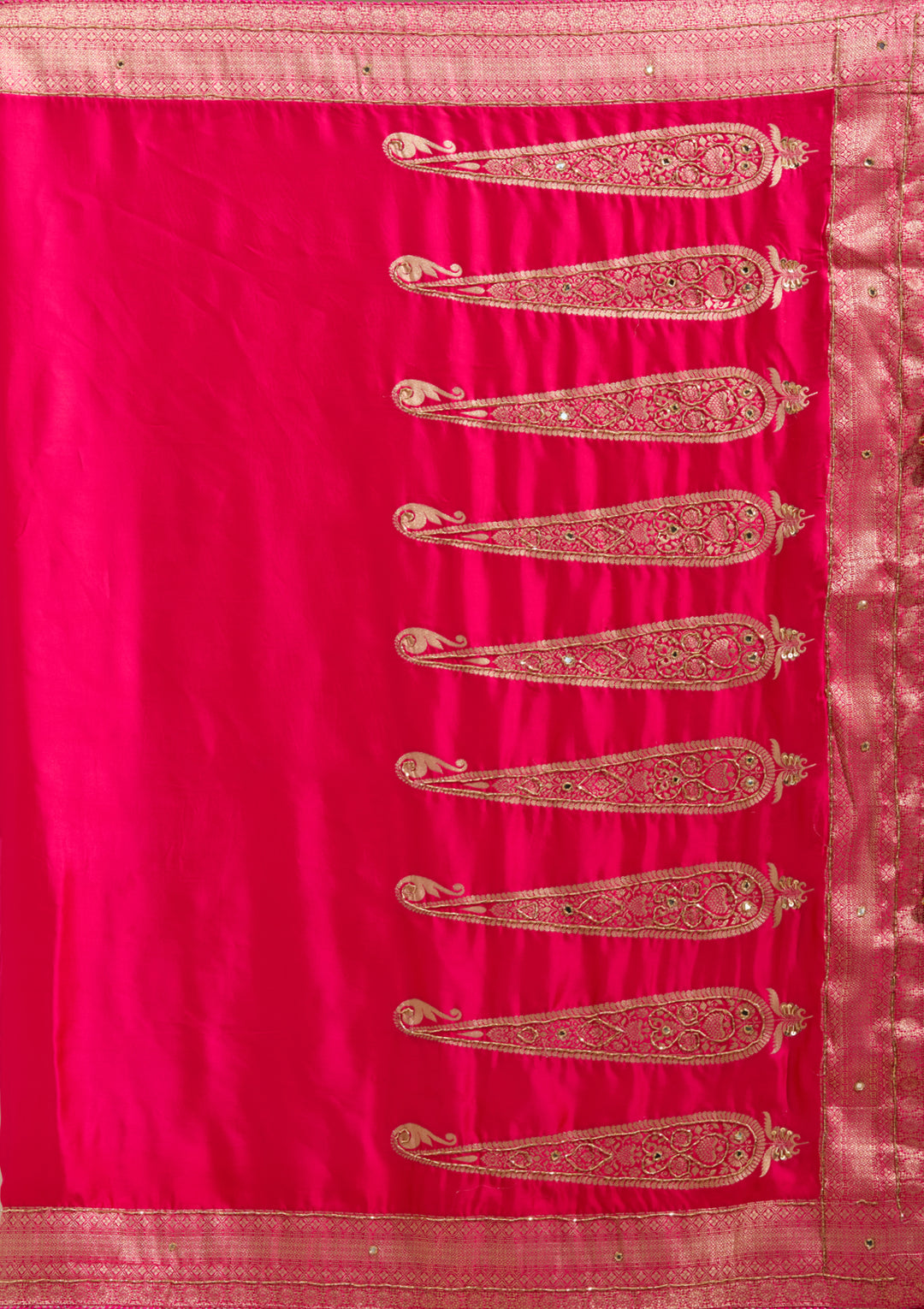 Rani Pink Silk Plain Cutdana Saree With Matching Blouse Piece