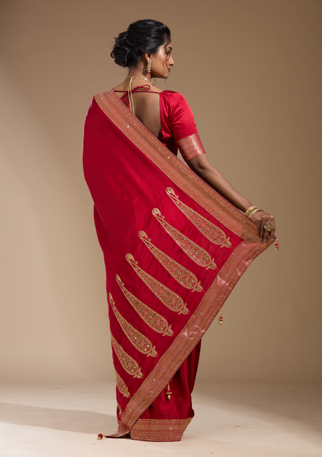 Red Cutdana Silk Saree