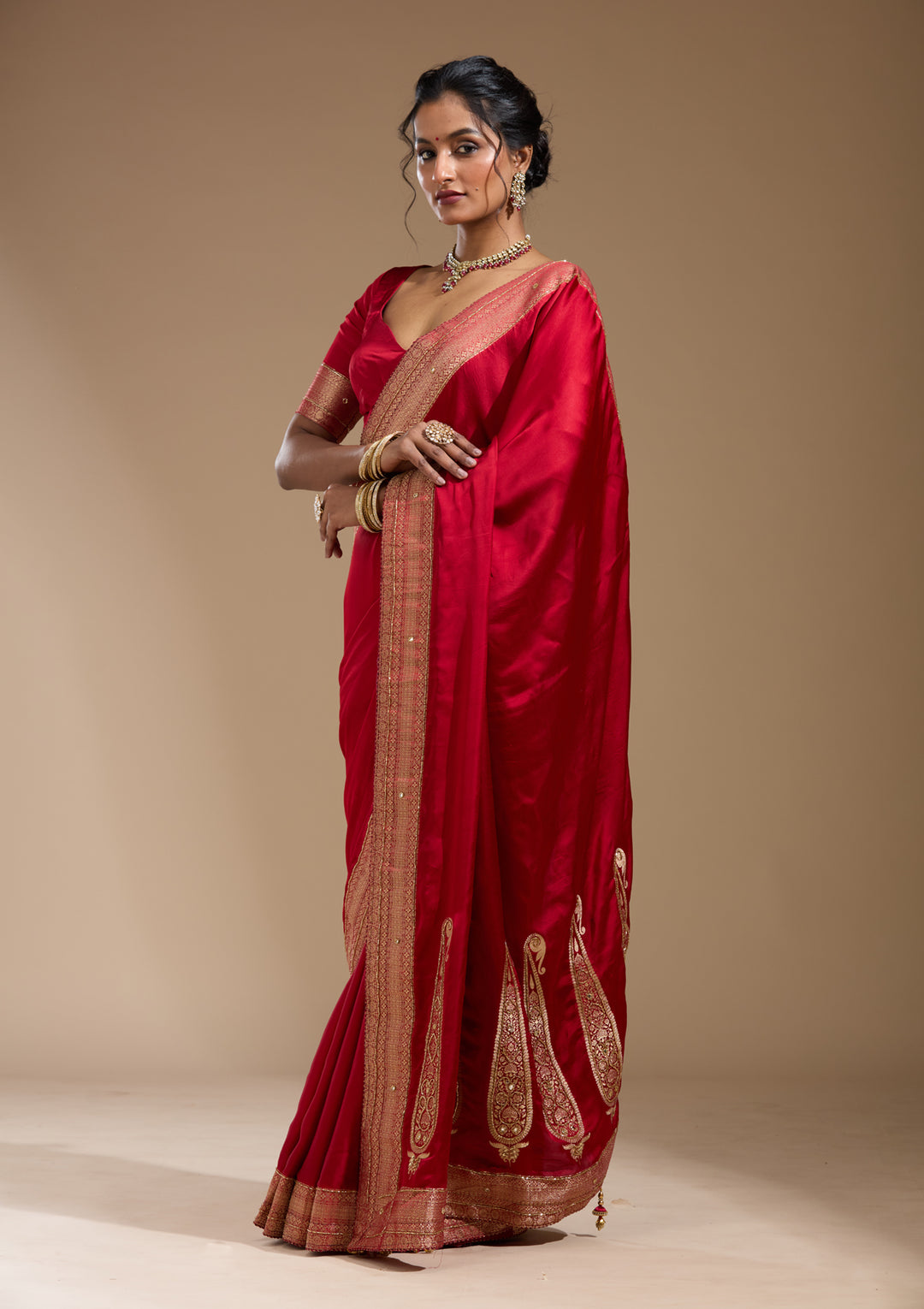 Maroon Silk Plain Cutdana Saree With Matching Blouse Piece