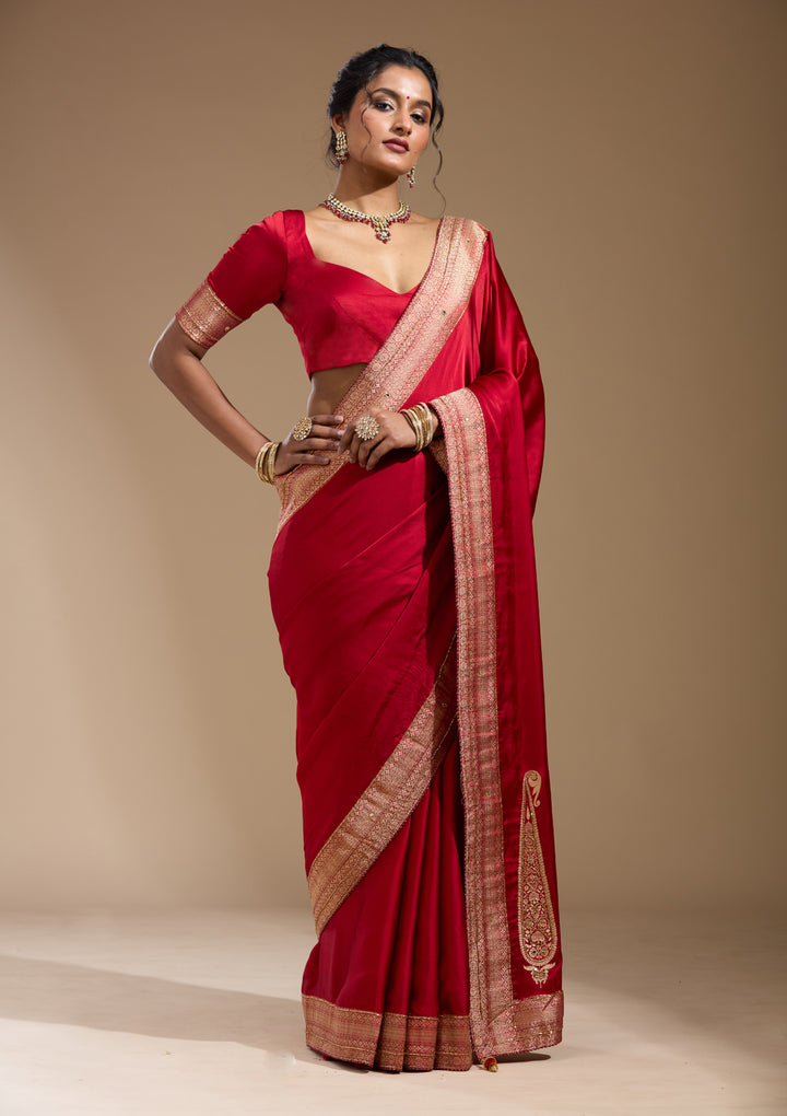 Red Cutdana Silk Saree