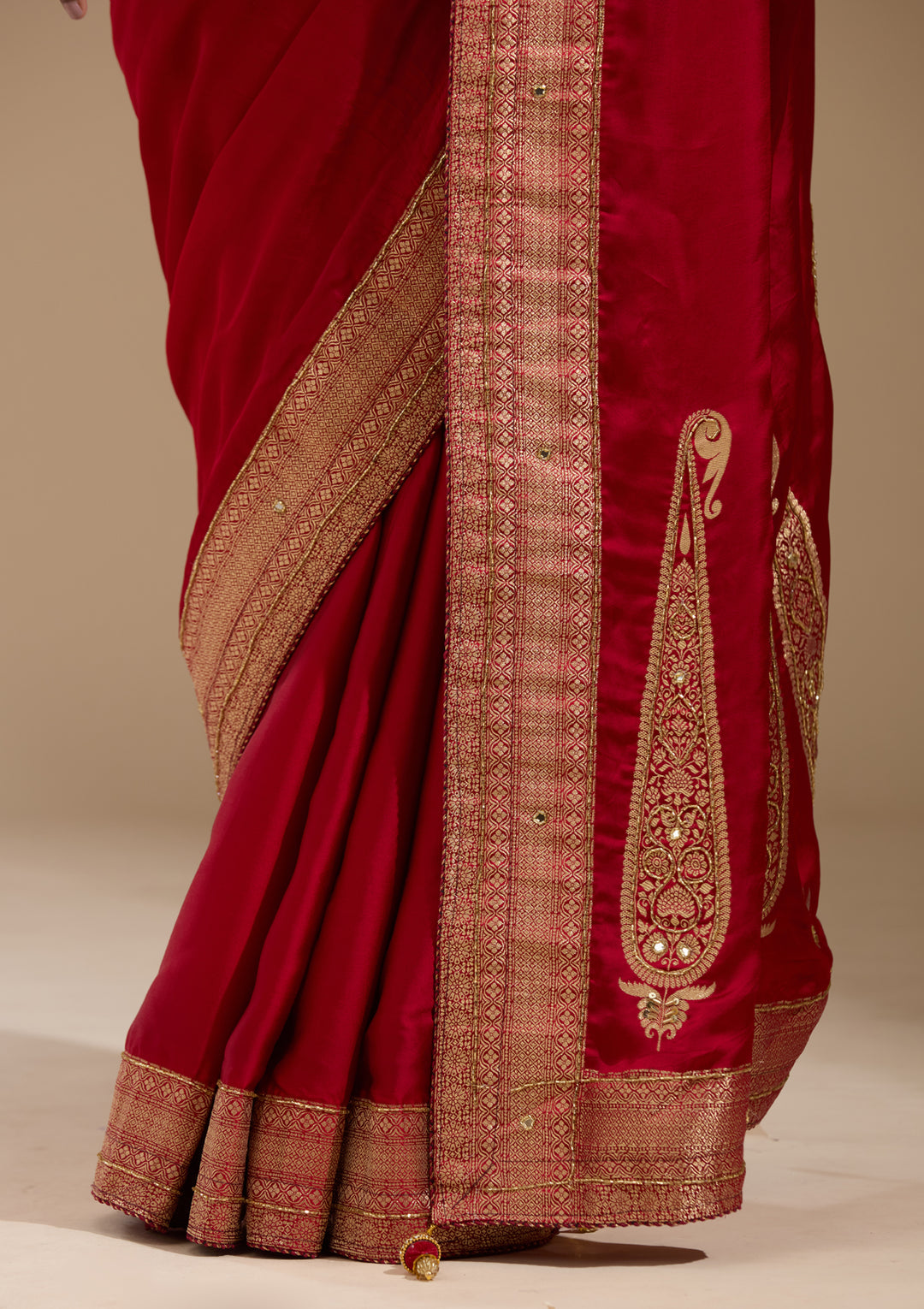 Red Cutdana Silk Saree
