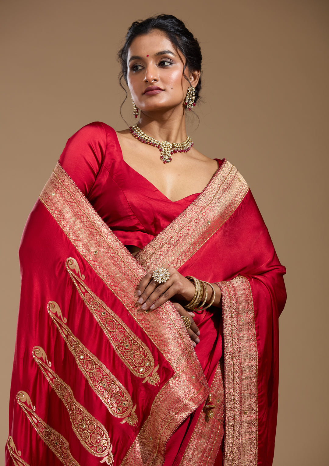 Maroon Silk Plain Cutdana Saree With Matching Blouse Piece