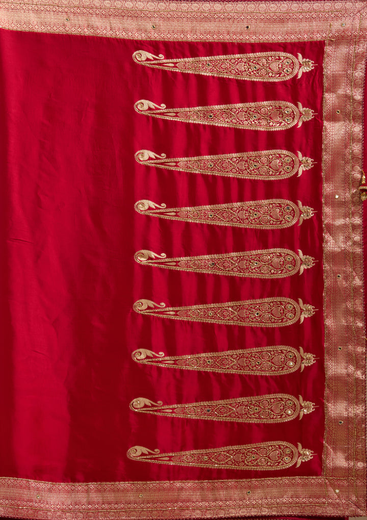Maroon Silk Plain Cutdana Saree With Matching Blouse Piece