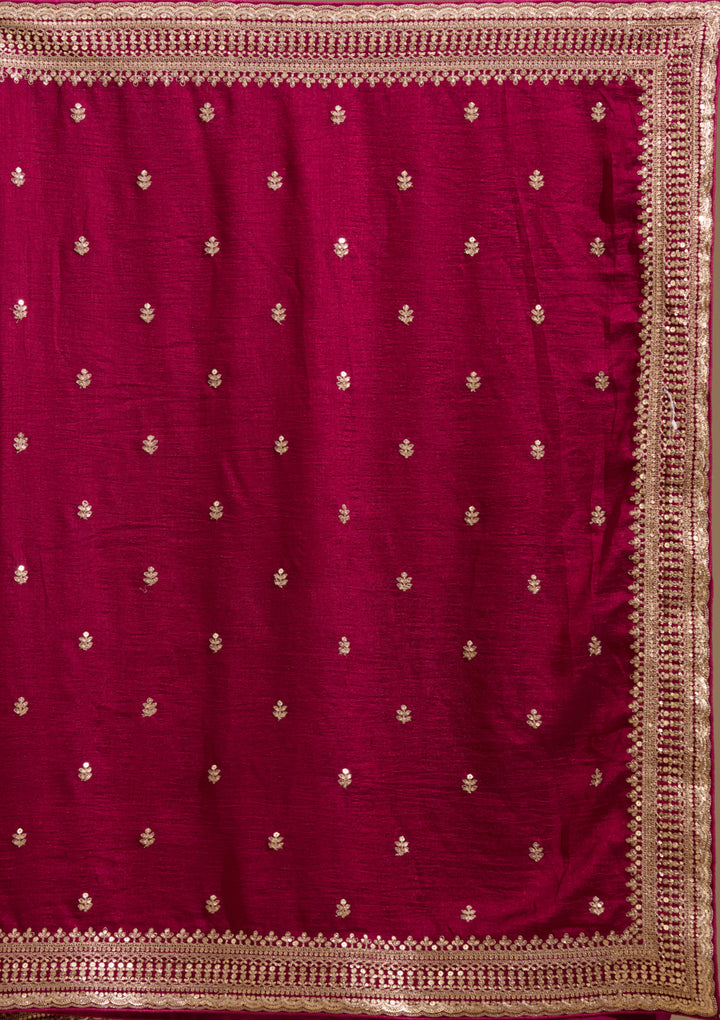 Magenta Pink Soft Raw Silk Cording Saree With Matching Blouse Piece