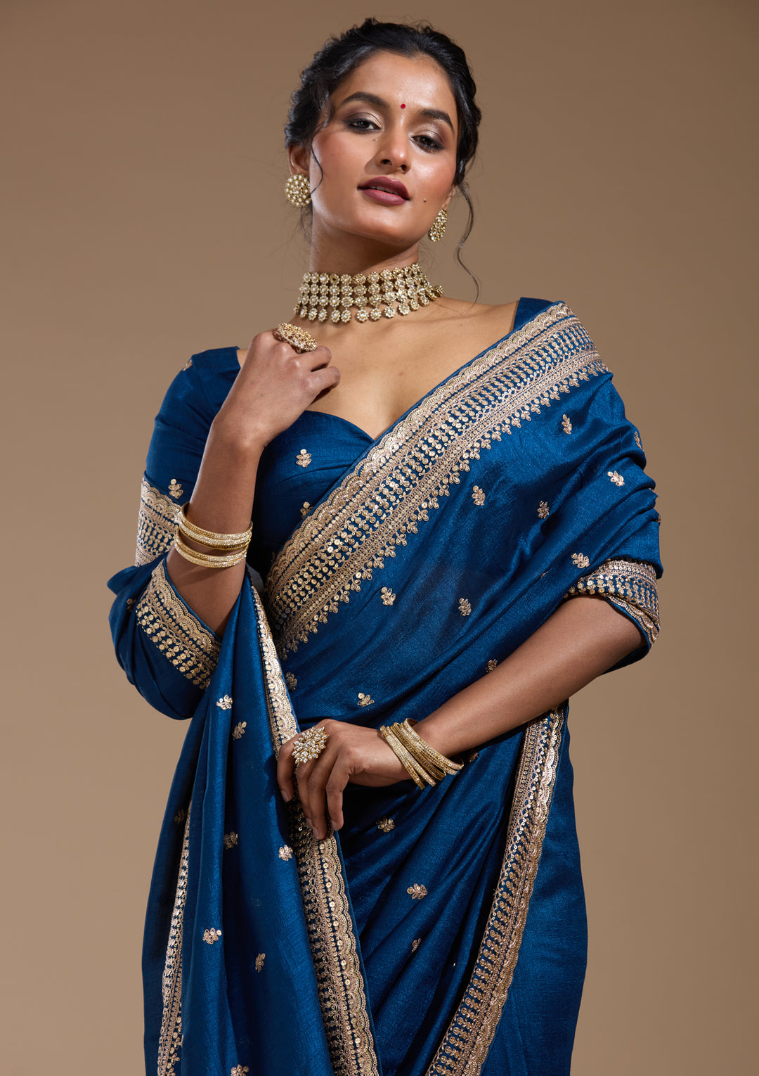 Peacock Blue Soft Raw Silk Cording Saree With Matching Blouse Piece