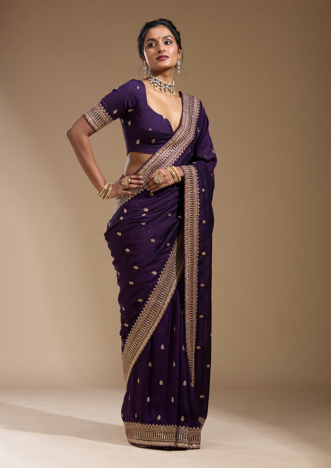 Purple Soft Raw Silk Cording Saree With Matching Blouse Piece