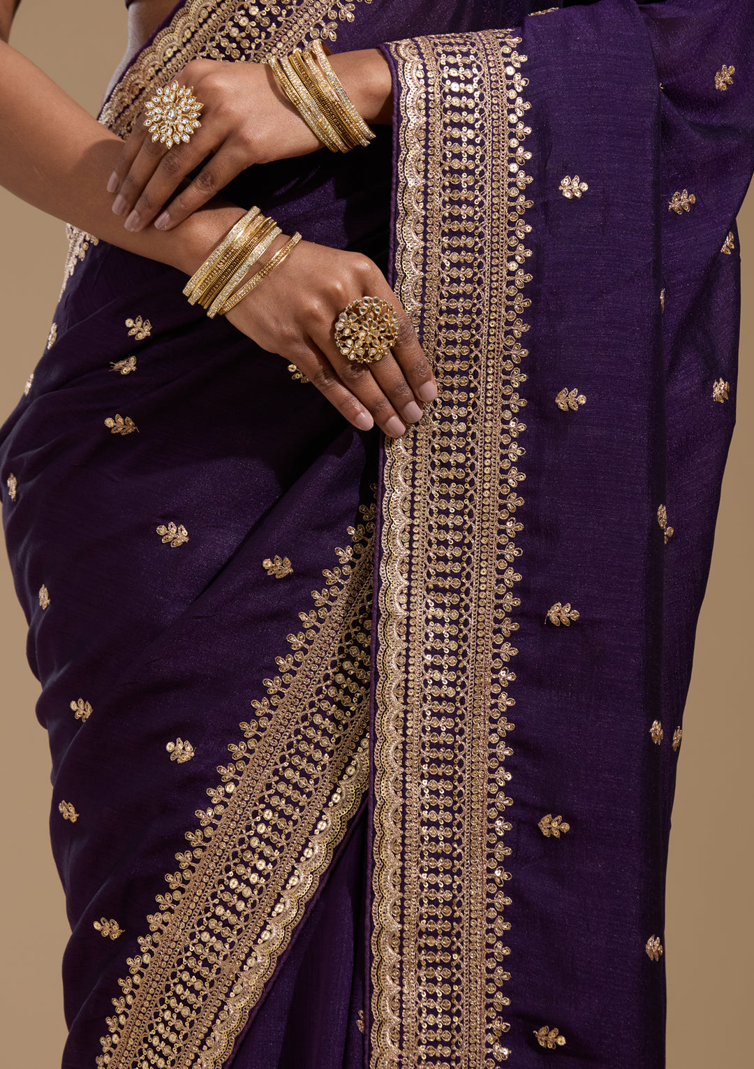 Purple Soft Raw Silk Cording Saree With Matching Blouse Piece