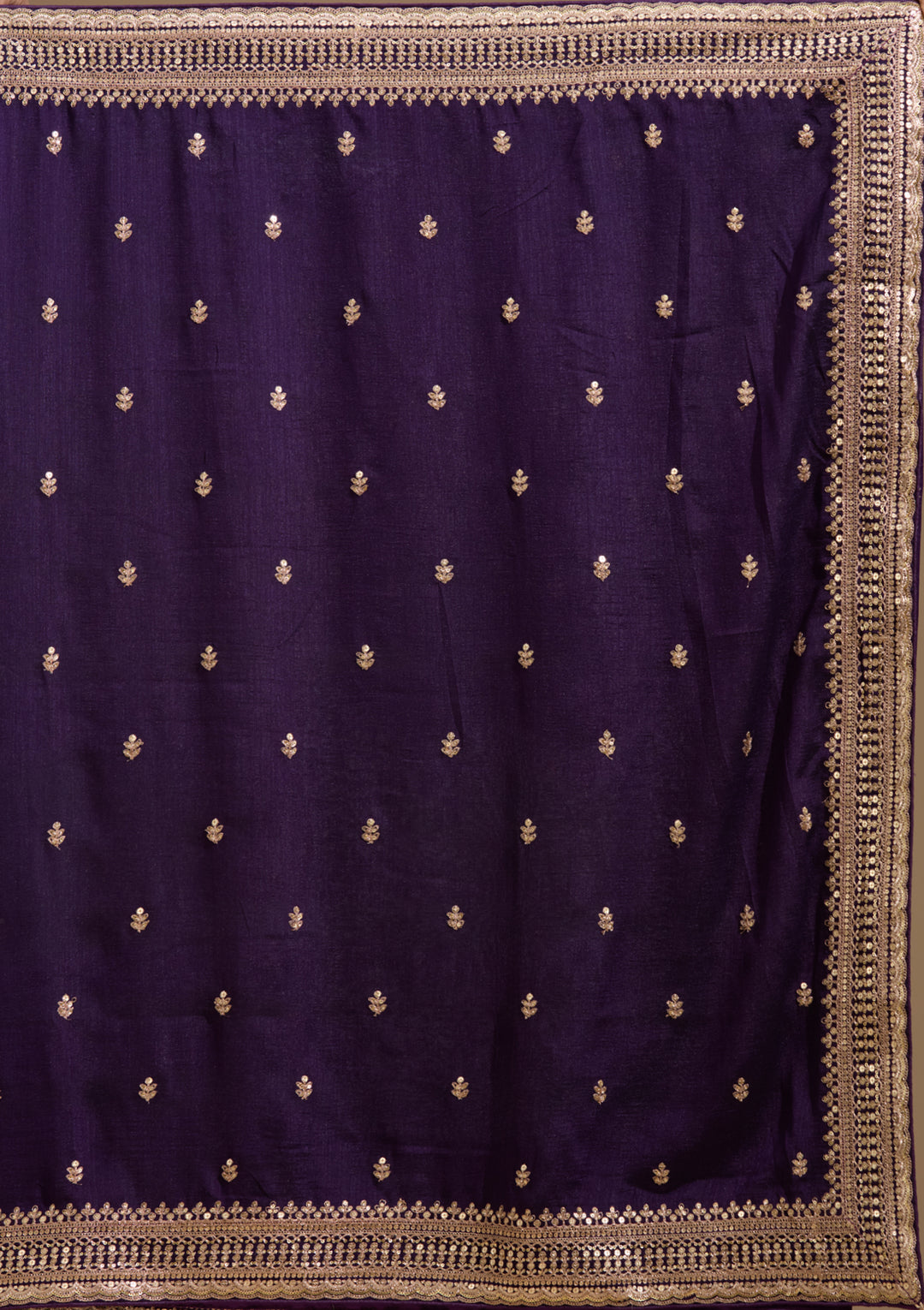 Purple Soft Raw Silk Cording Saree With Matching Blouse Piece