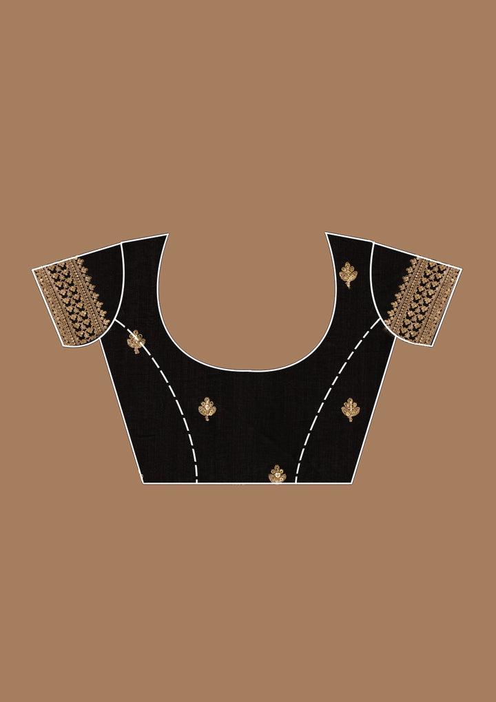 Black Soft Raw Silk Cording Saree With Matching Blouse Piece
