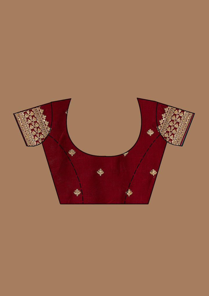 Maroon Soft Raw Silk Cording Saree With Matching Blouse Piece