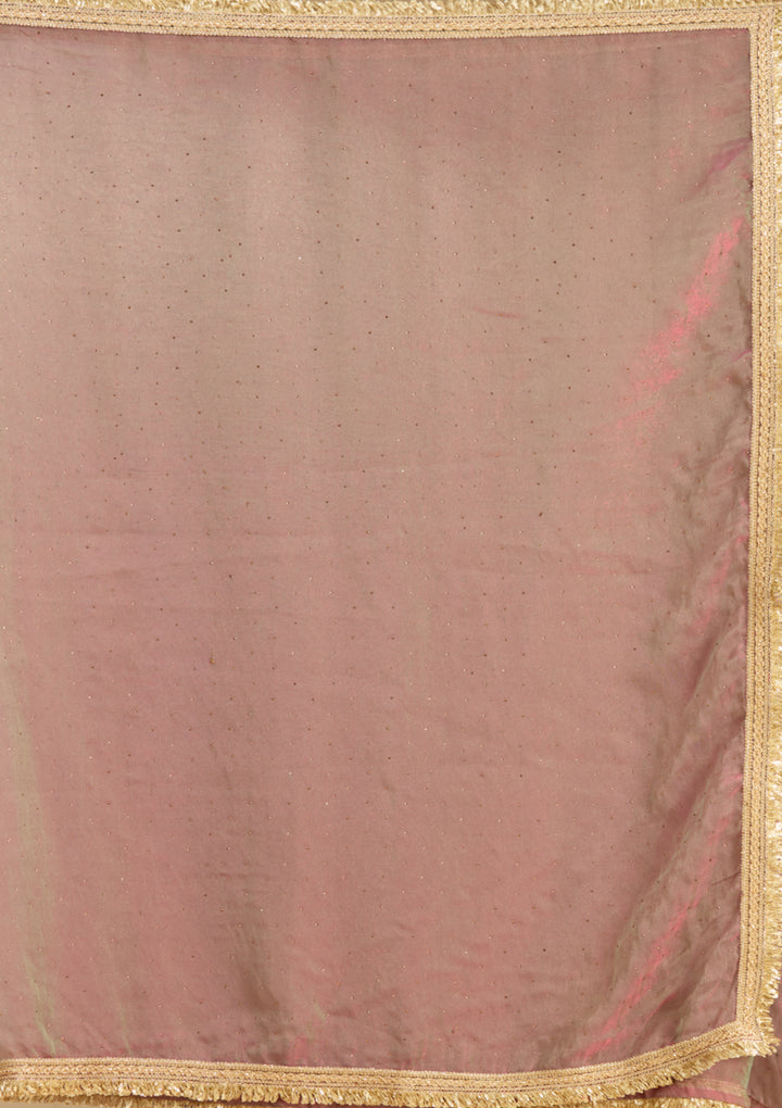 Onion Pink Tissue Sequins Saree With Matching Blouse Piece
