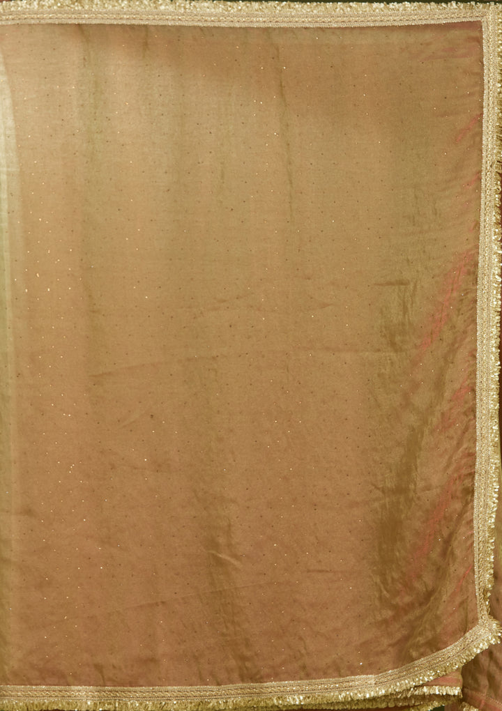 Rust Tissue Sequins Saree With Matching Blouse Piece