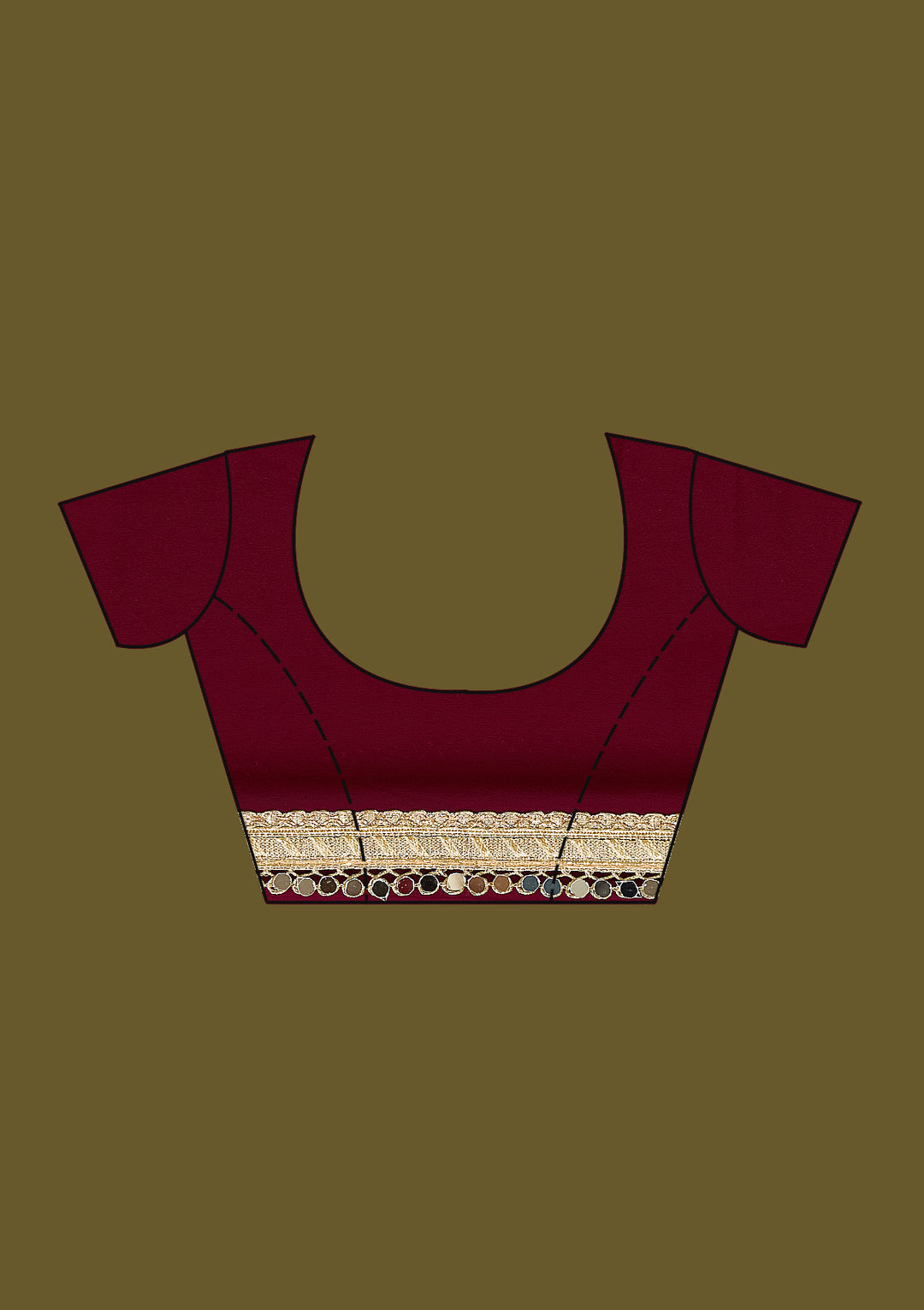 Wine Georgette Mirrorwork Saree With Matching Blouse Piece